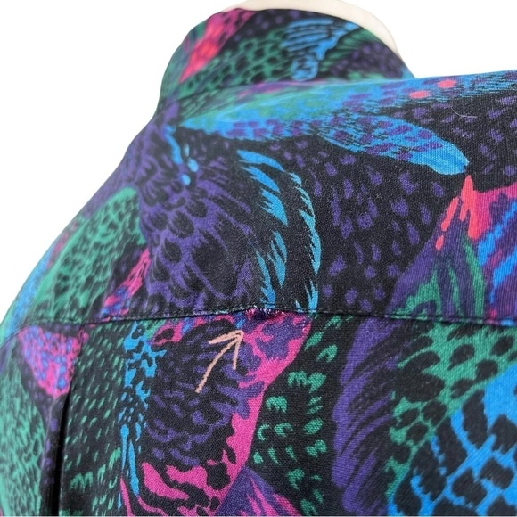 Vtg 80s TanJay Animal Abstract Tie Bow Buttoned Top Purple Pink Blue Size 8 - Picture 7 of 9